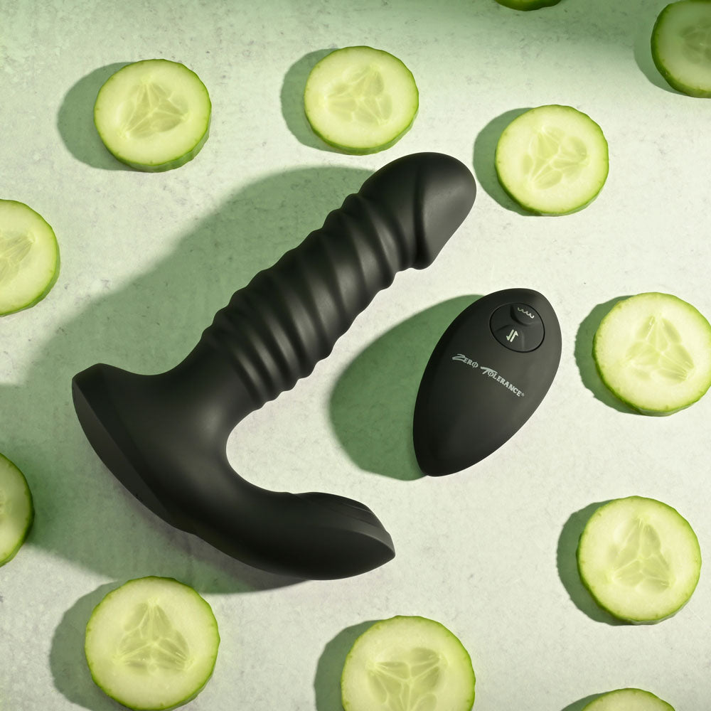 Zero Tolerance STRIKER - Black 16.4 cm USB Rechargeable Thrusting Anal Vibrator with Wireless Remote Control - Naughty by Nature Adult Store