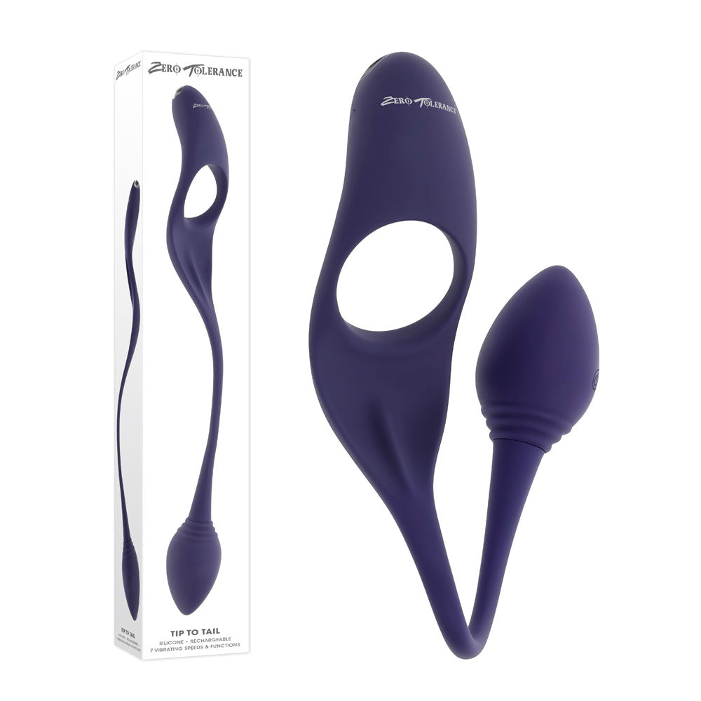 Zero Tolerance TIP TO TAIL - Blue USB Rechargeable Vibrating Butt Plug with Vibrating Cock Ring - Naughty by Nature Adult Store