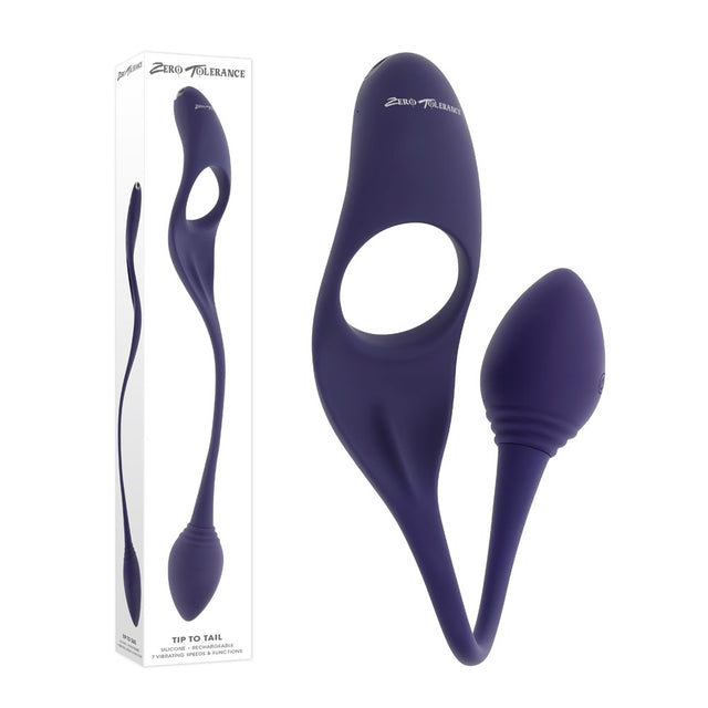 Zero Tolerance TIP TO TAIL - Blue USB Rechargeable Vibrating Butt Plug with Vibrating Cock Ring - Naughty by Nature Adult Store