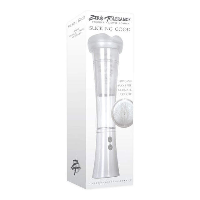 Zero Tolerance Sucking Good - White USB Rechargeable Vibrating Masturbator - Naughty by Nature Adult Store