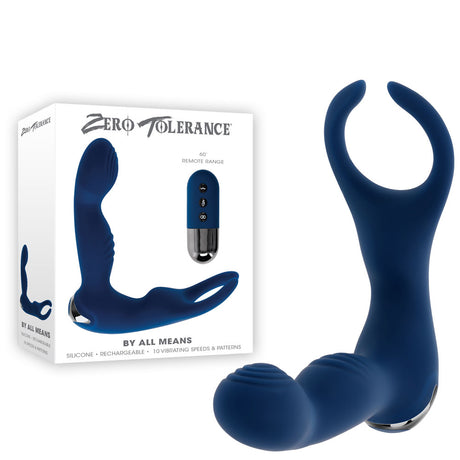 Zero Tolerance BY ALL MEANS - Blue 13.4 cm USB Rechargeable Prostate Massager with Cock Ring - Naughty by Nature Adult Store
