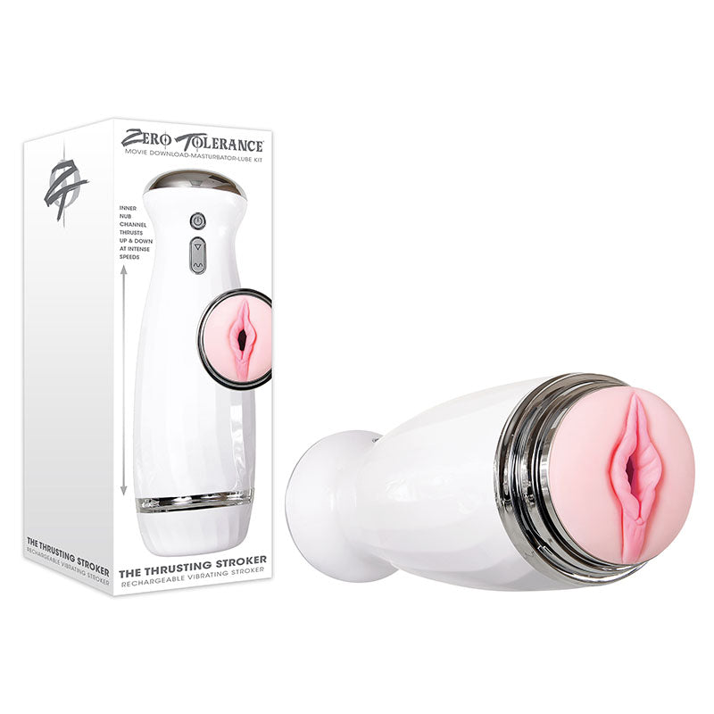 Zero Tolerance The Thrusting Stroker - White USB Rechargeable Thrusting Masturbator - Naughty by Nature Adult Store