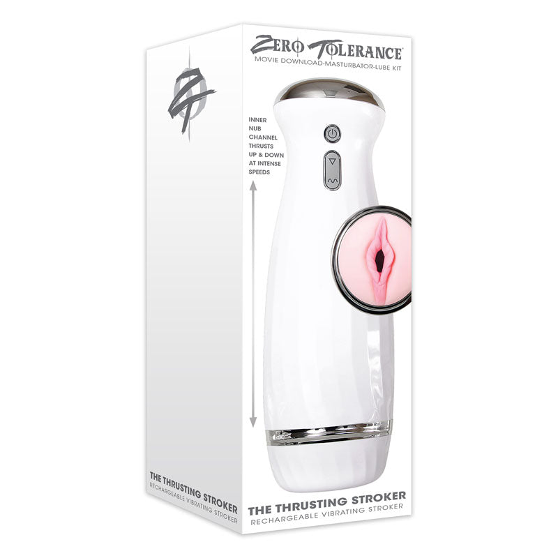 Zero Tolerance The Thrusting Stroker - White USB Rechargeable Thrusting Masturbator - Naughty by Nature Adult Store