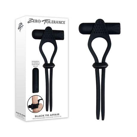 Zero Tolerance Black Tie Affair - Black USB Rechargeable Vibrating Lasoo Cock Ring - Naughty by Nature Adult Store