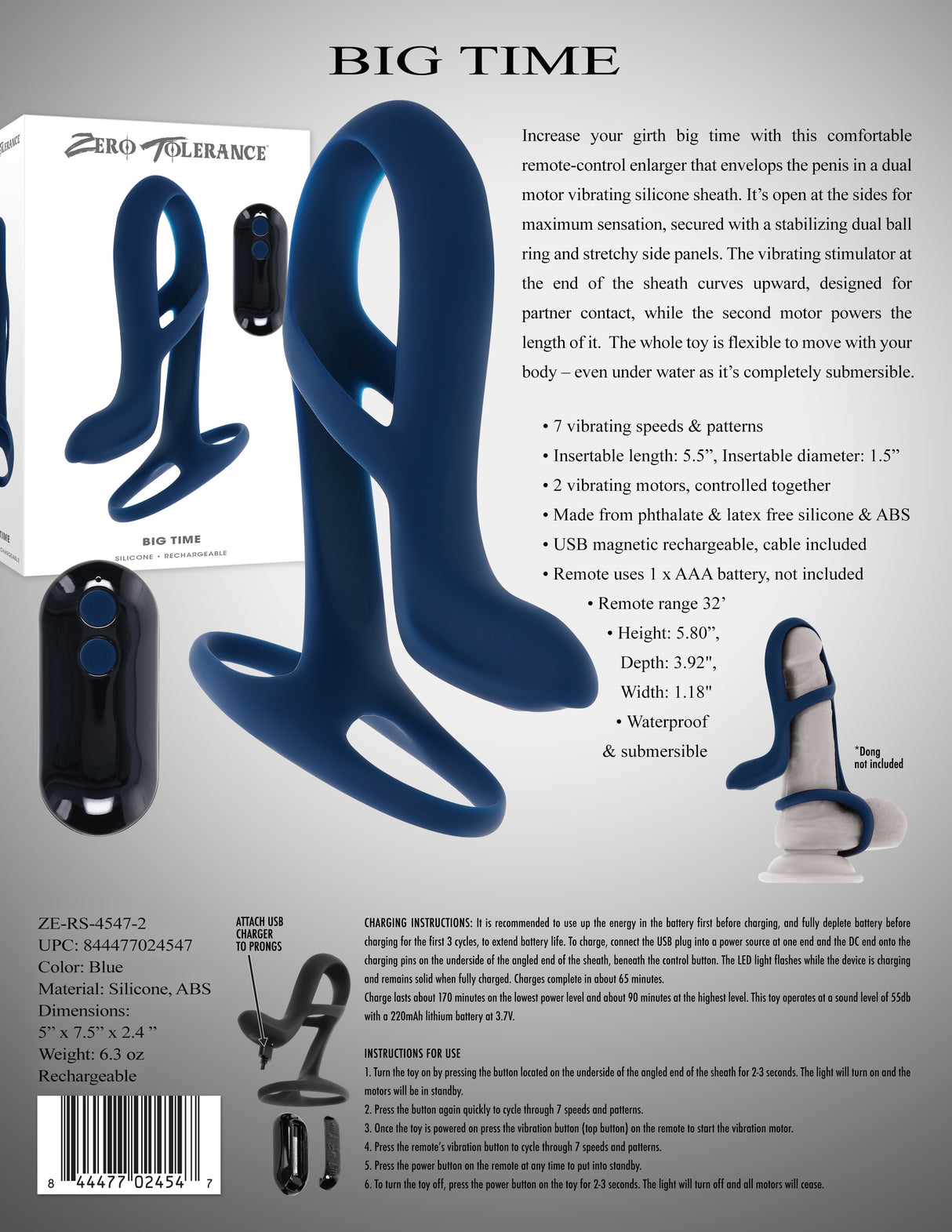 Zero Tolerance BIG TIME - Vibrating Penis Sleeve with Wireless Remote