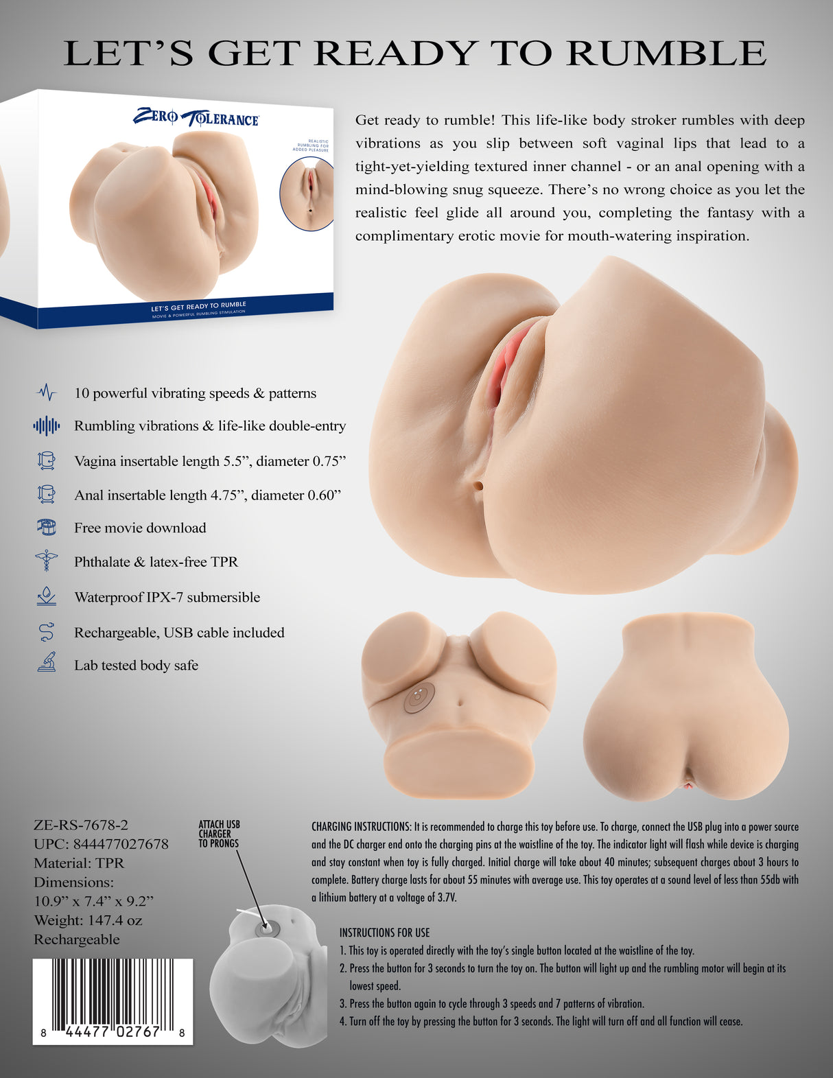 Zero Tolerance Rumble Ready Flesh Vibrating Doggy Style Torso