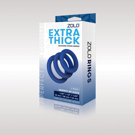 Zolo Extra Thick Silicone Cock Rings 3-Pack - Blue Thick Cock Rings - Set of 3 Sizes - Naughty by Nature Adult Store