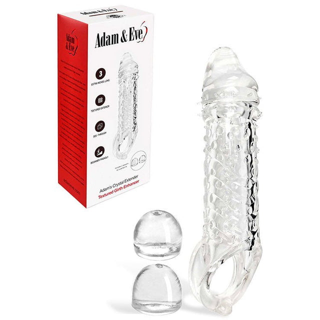 Adam and Eve Crystal Extender Clear 22.9 cm Penis Sleeve with Adjustable Inner - SLEEVES