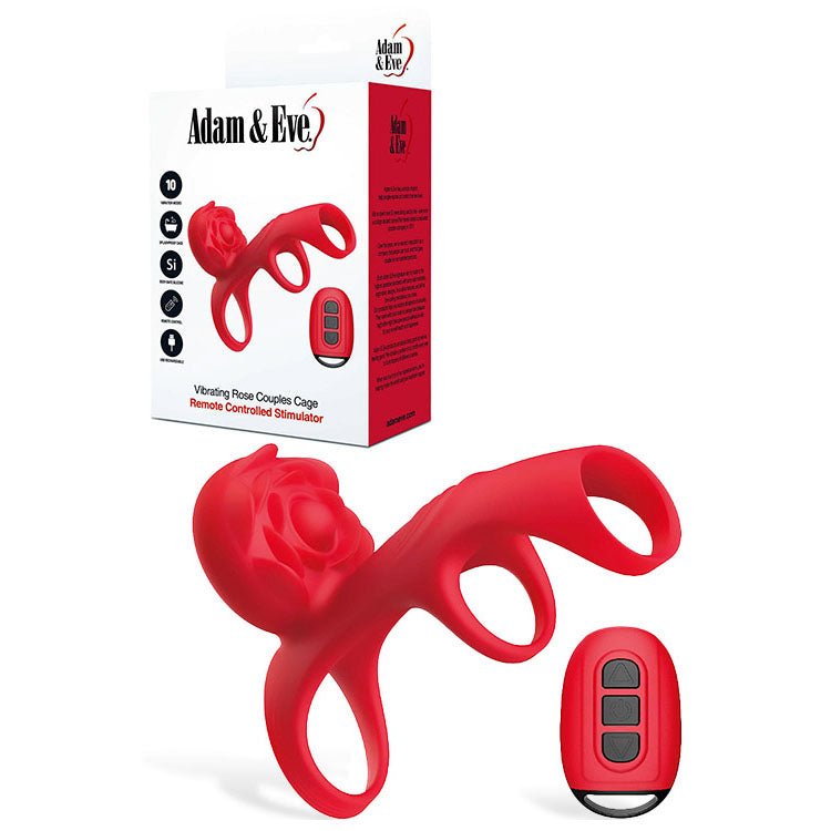Adam And Eve Vibrating Rose Couples Cage Wireless Remote - COCK RINGS