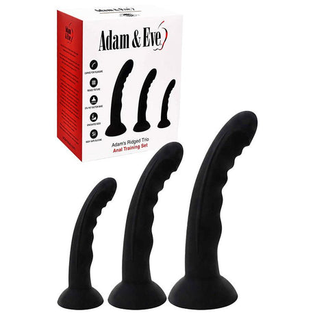 Adam & Eve ADAMS RIDGED TRIO - Black Anal Training Kit - Set of 3 Sizes - Naughty by Nature Adult Store