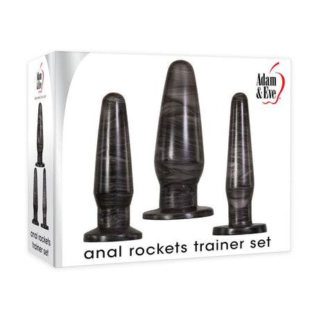 Adam & Eve ANAL ROCKETS TRAINER SET - Black Butt Plugs - Set of 3 Sizes - Anal Toys