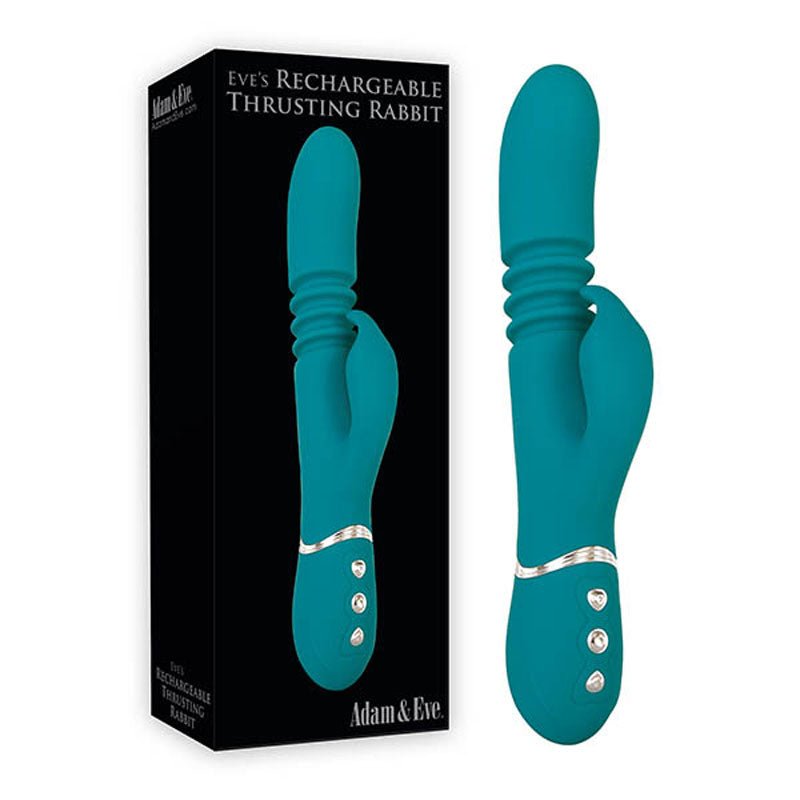 Adam & Eve Eve's Rechargeable Thrusting Rabbit - Green 22.9 cm (9'') USB Rechargeable Thrusting Rabbit Vibrator - VIBRATORS - RABBIT