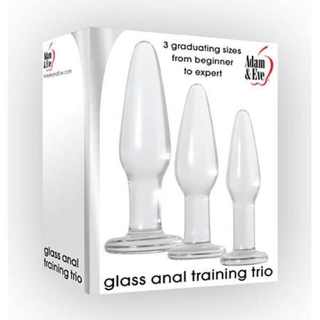 Adam & Eve Glass Anal Training Trio - Clear Glass Butt Plugs - Set of 3 Sizes - GLASS TOYS