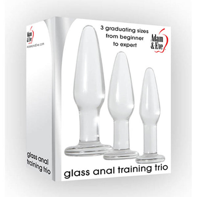 Adam & Eve Glass Anal Training Trio - Clear Glass Butt Plugs - Set of 3 Sizes - GLASS TOYS
