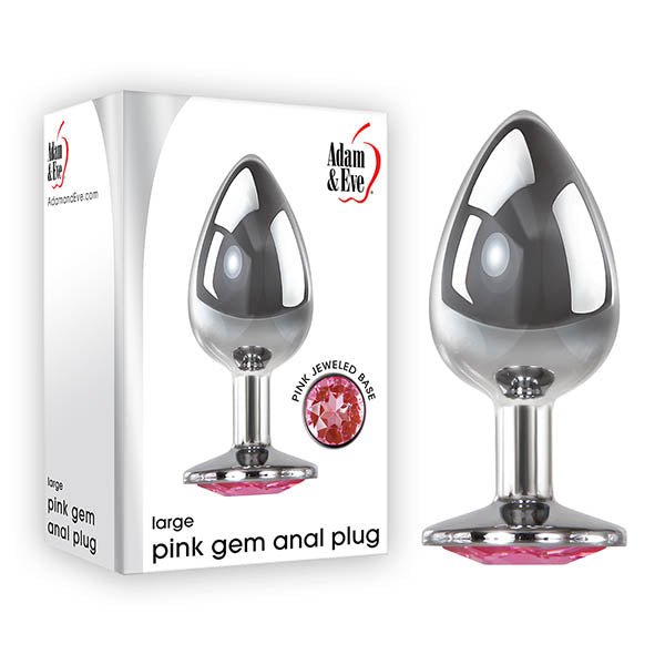 Adam & Eve Pink Gem Anal Plug - Large - Silver Large cm Metal Butt Plug with Pink Gem - ANAL TOYS