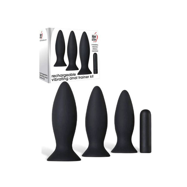Adam & Eve Rechargeable Vibrating Anal Trainer Kit - Black Butt Plugs with USB Rechargeable Bullet - ANAL TOYS