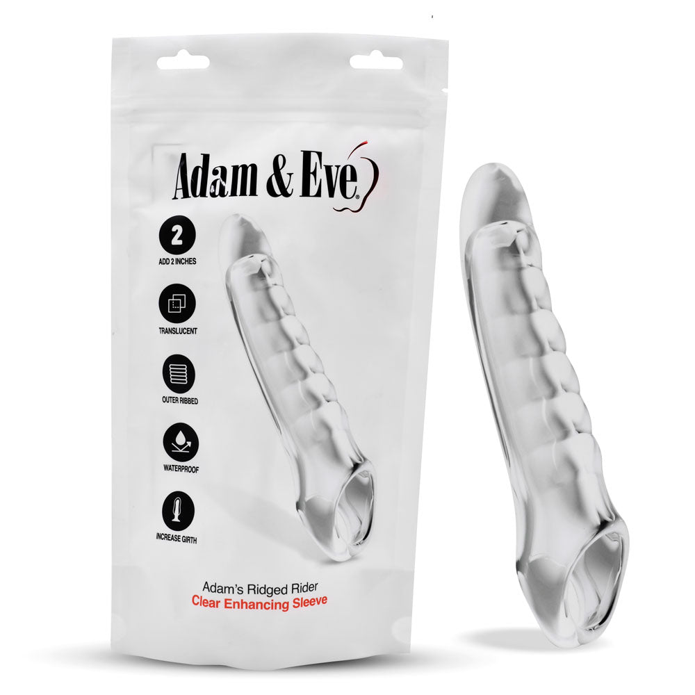 Adam & Eve Ridged Rider - Clear 22.9 cm Penis Extension Sleeve - SLEEVES