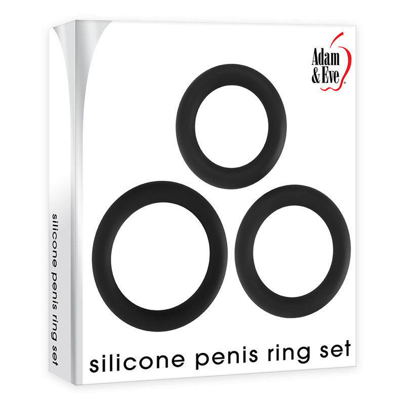 Adam & Eve Silicone Penis Ring Set - Black Cock Rings - Set of 3 Sizes - COCK RINGS