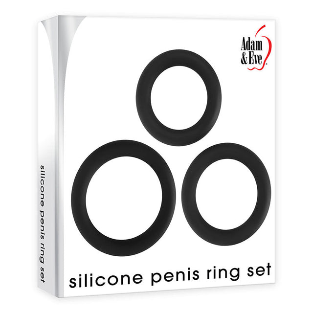 Adam & Eve Silicone Penis Ring Set - Black Cock Rings - Set of 3 Sizes - COCK RINGS