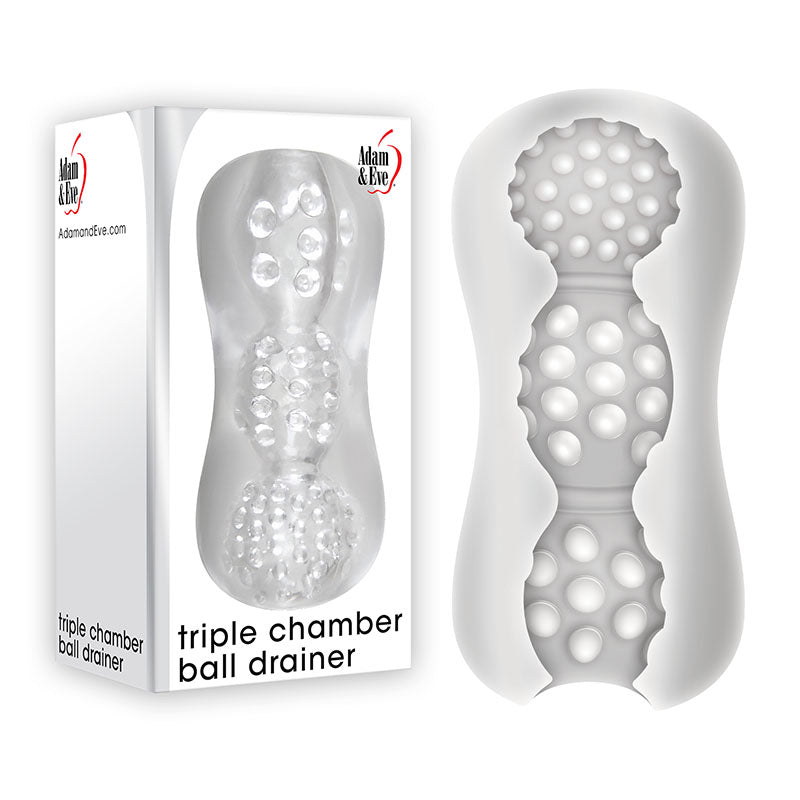 Adam & Eve Triple Chamber Ball Drainer - Clear Masturbator Sleeve - MASTURBATORS