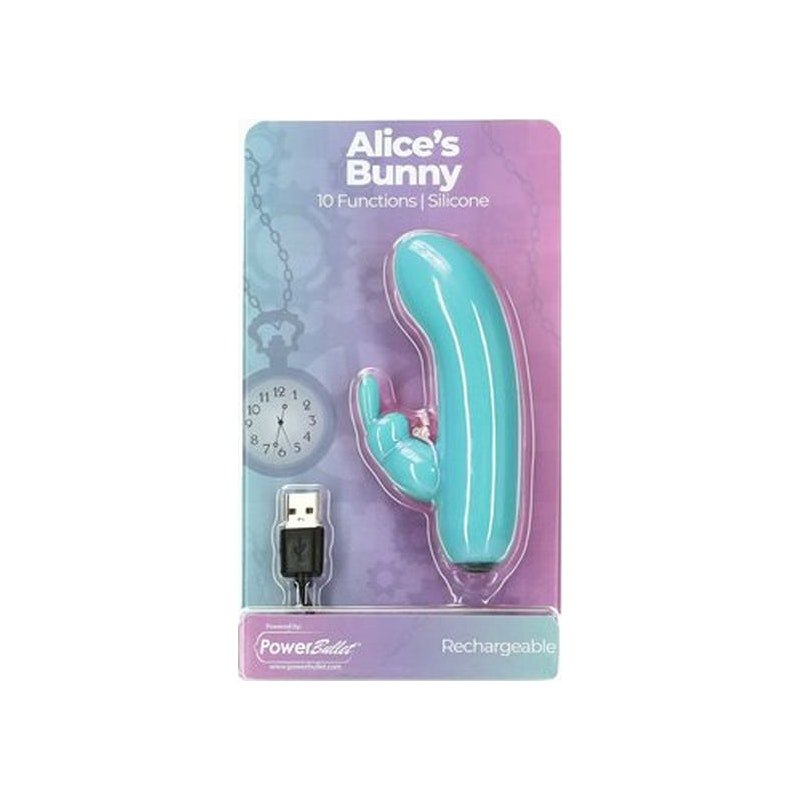 Alices Bunny Rechargeable Bullet w Rabbit Sleeve Teal - Adult Toys