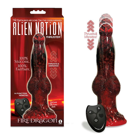Alien Nation - Fire Dragon - Red/Black 22.9 cm USB Rechargeable Thrusting Fantasy Dong with Remote - DONGS