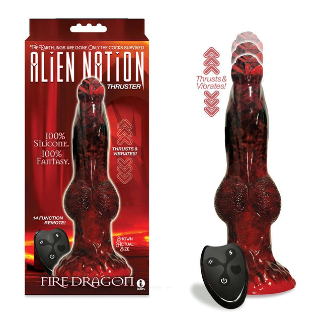 Alien Nation - Fire Dragon - Red/Black 22.9 cm USB Rechargeable Thrusting Fantasy Dong with Remote - DONGS