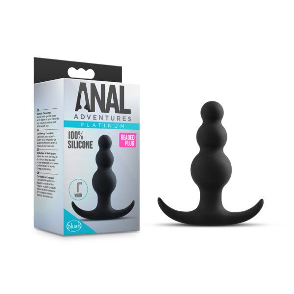 Anal Adventures Platinum Beaded Plug - Black 7.6 cm (3'') Silicone Butt Plug - Anal Toys