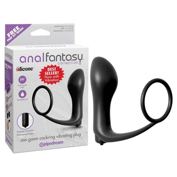 Anal Fantasy Collection Ass - gasm Cockring Plug - Black Vibrating Butt Plug with Cock Ring - Anal Toys
