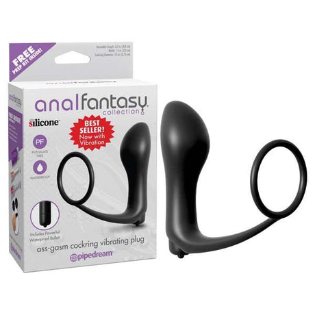 Anal Fantasy Collection Ass - gasm Cockring Plug - Black Vibrating Butt Plug with Cock Ring - Anal Toys