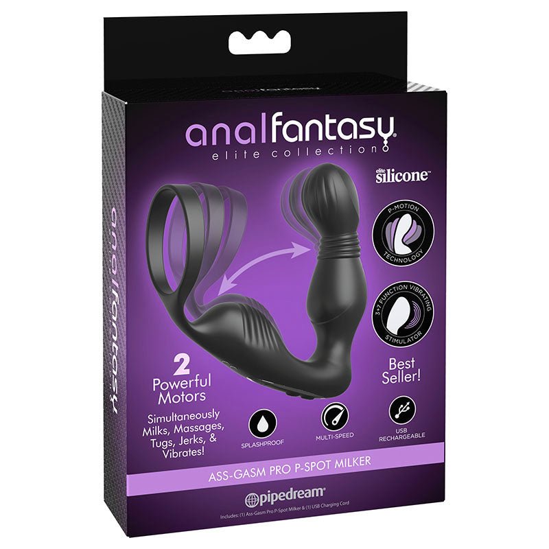 Anal Fantasy Elite Ass - Gasm P - Spot Milker - Black USB Rechargeable Prostate Massage with Cock Ring - Anal Toys