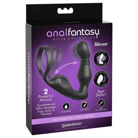 Anal Fantasy Elite Ass - Gasm P - Spot Milker - Black USB Rechargeable Prostate Massage with Cock Ring - Anal Toys