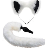 Anal Plug and Ears Set White Fox Tail - Adult Toys