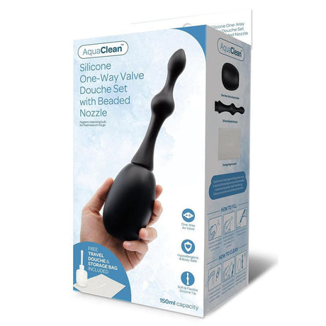 AquaClean Silicone 1 - Way Valve Douche Set with Beaded Nozzle - 150 ml Capacity with Free Travel Douche Included - HEALTH CARE