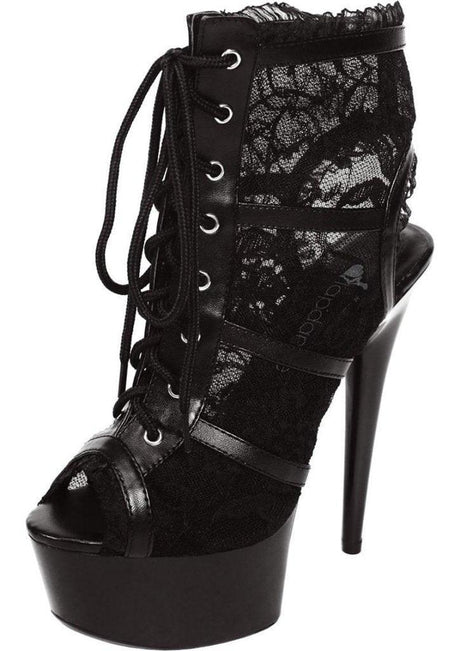 Black Lace Open Toe Platform Ankle Bootie 6in Heel - Lingerie