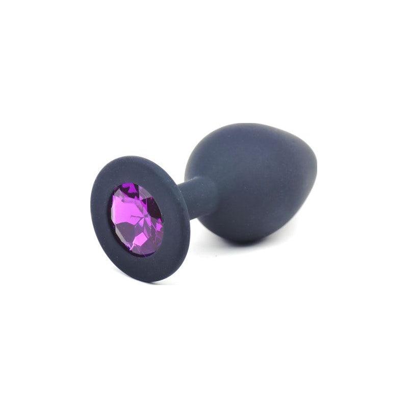Black Silicone Anal Plug Medium w Purple Diamond - Adult Toys