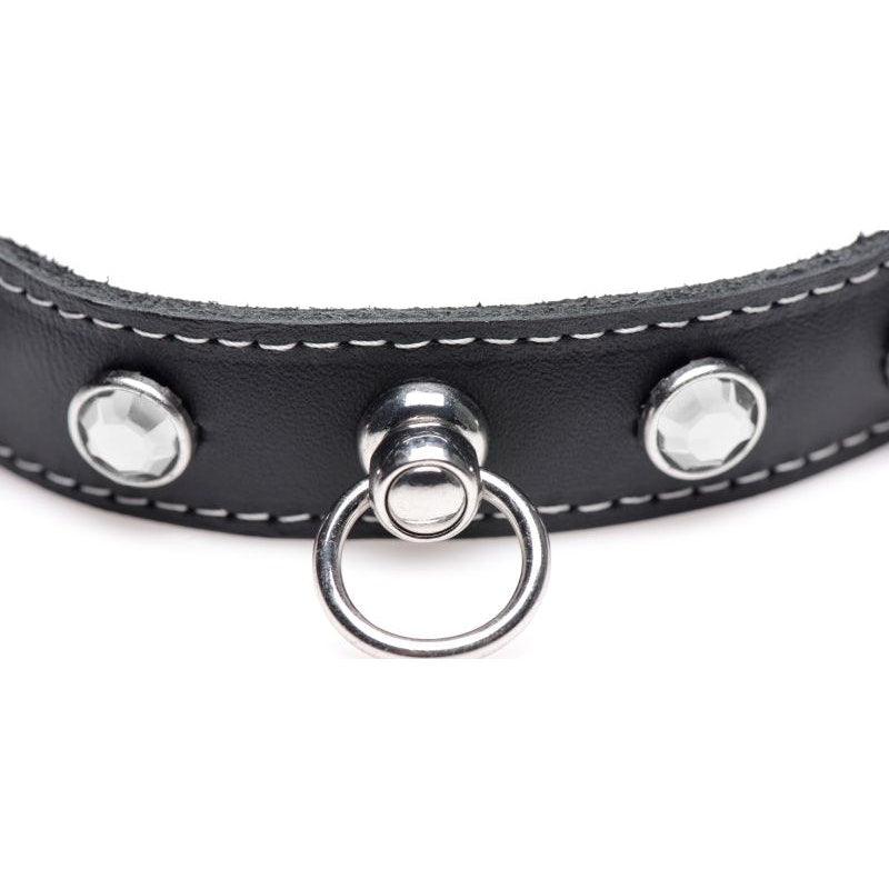 Bling Vixen Leather Choker w Clear Rhinestones - Adult Toys