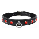 Bling Vixen Leather Choker w Red Rhinestones - Adult Toys