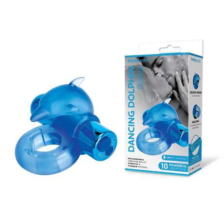 Bodywand Rechargeable Dancing Dolphin Ring - Blue USB Rechargeable Vibrating Cock Ring - COCK RINGS