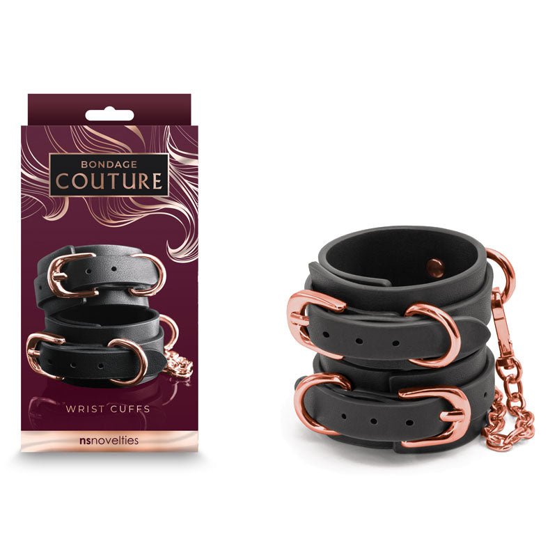 Bondage Couture Wrist Cuffs - Black Restraints - BONDAGE - TOYS