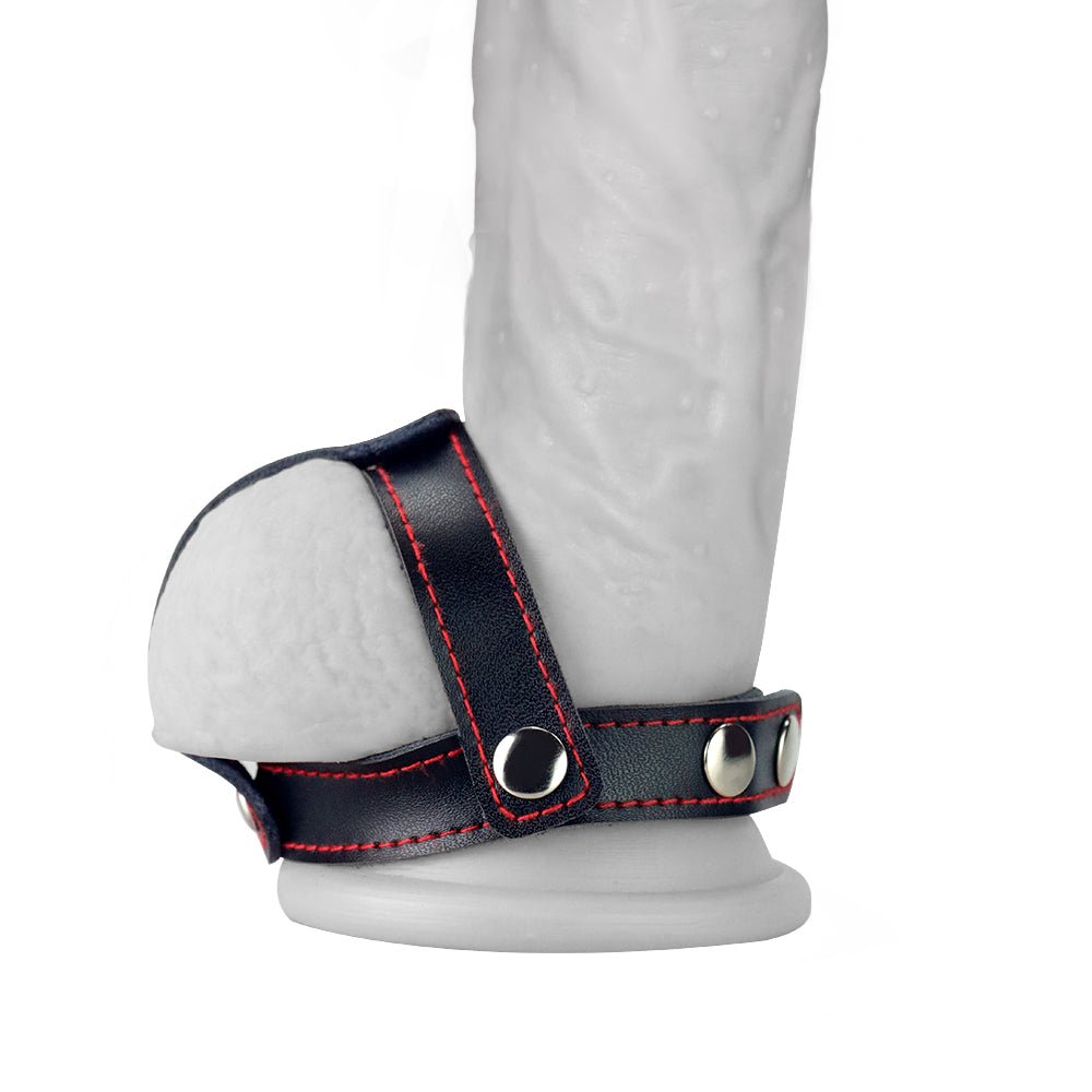 Bondage Fetish T - Style Leather Cock Ring with Ball Divider - COCK RINGS