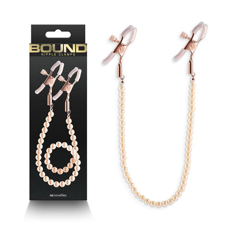Bound Nipple Clamps - DC1 - Rose Gold - Rose Gold Nipple Clamps with Gold Pearl Chain - BONDAGE - TOYS
