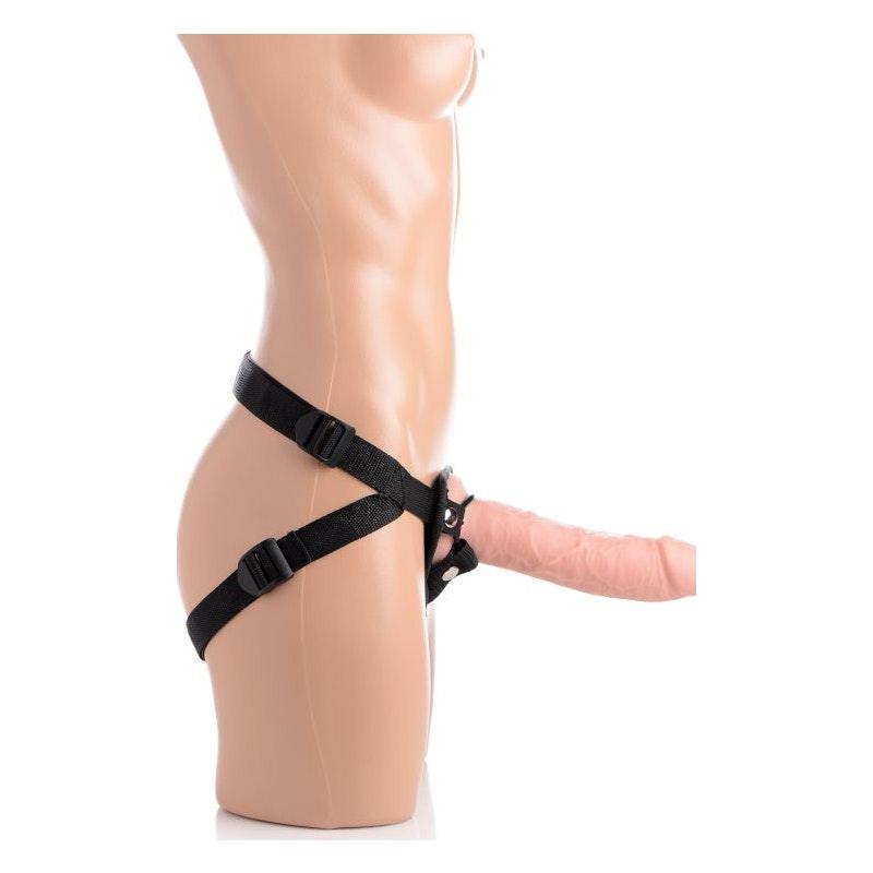 Brazen 8" Silicone Dildo w Harness Flesh - Adult Toys