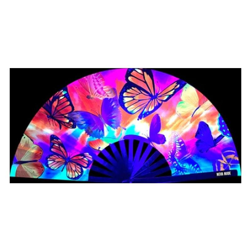 Butterfly Garden Blacklight Folding Fan - Lingerie