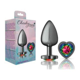 Cheeky Charms Gunmetal Butt Plug w Heart Rainbow Jewel Large - Adult Toys