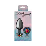 Cheeky Charms Gunmetal Butt Plug w Heart Rainbow Jewel Large - Adult Toys