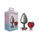 Cheeky Charms Gunmetal Butt Plug w Heart Red Jewel Large - Adult Toys