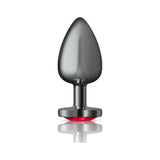 Cheeky Charms Gunmetal Butt Plug w Heart Red Jewel Large - Adult Toys