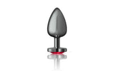 Cheeky Charms Gunmetal Butt Plug w Heart Red Jewel Large - Adult Toys