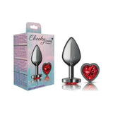 Cheeky Charms Gunmetal Butt Plug w Heart Red Jewel Medium - Adult Toys